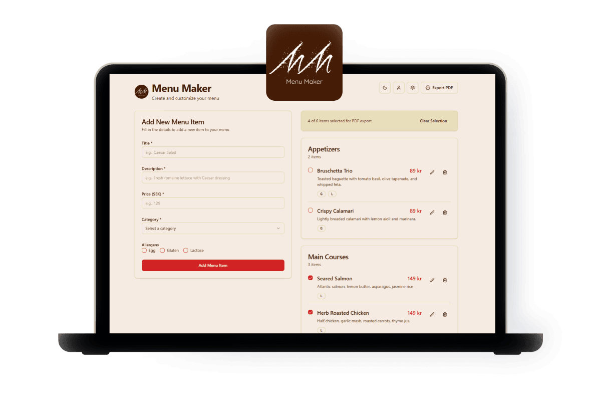 Menu Maker System preview